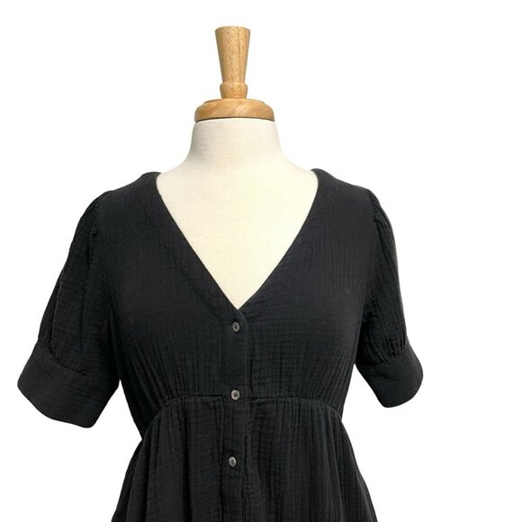 Madewell Gauze Tiered Midi Dress Short Sleeve Minimalist Classic Black size 4 - Picture 3 of 10